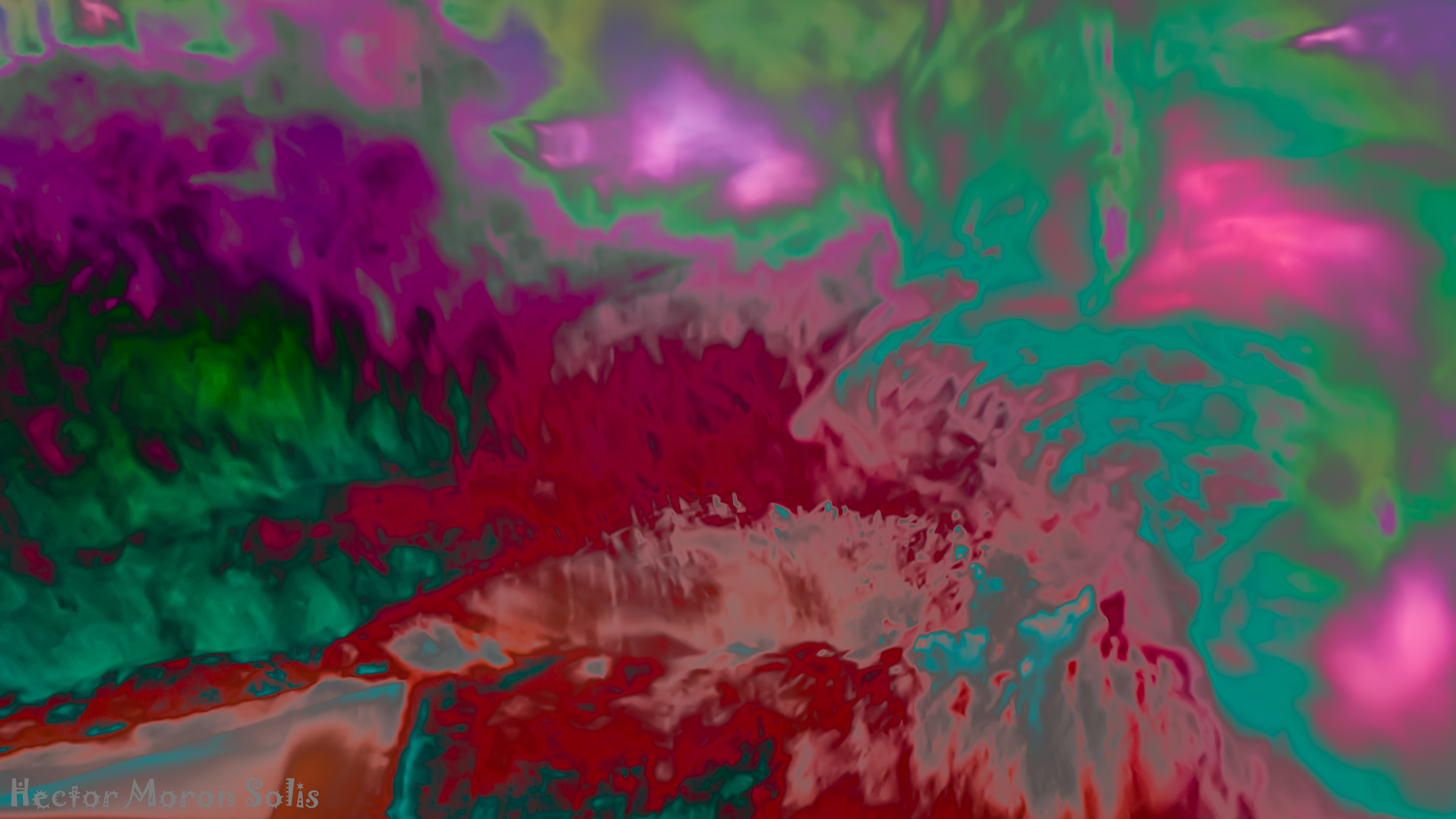 Chromatic Eruption – abstract ICM fine art photograph by Héctor Morón, intense eruption of color with green, fuchsia, red and turquoise motion