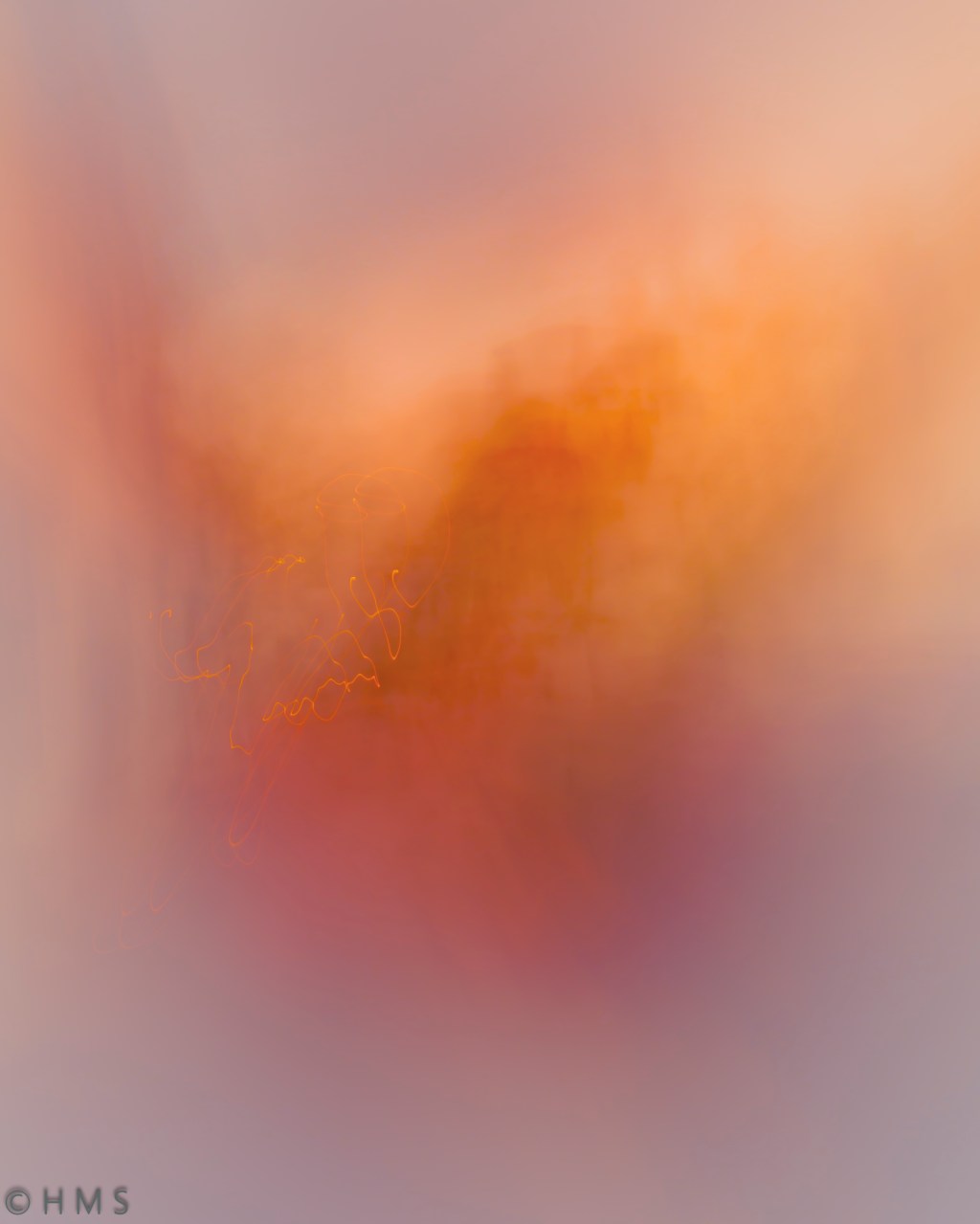 Abstract fine art photograph of flames and fire tones, transformed into painterly textures through intentional camera movement, by Héctor Morón