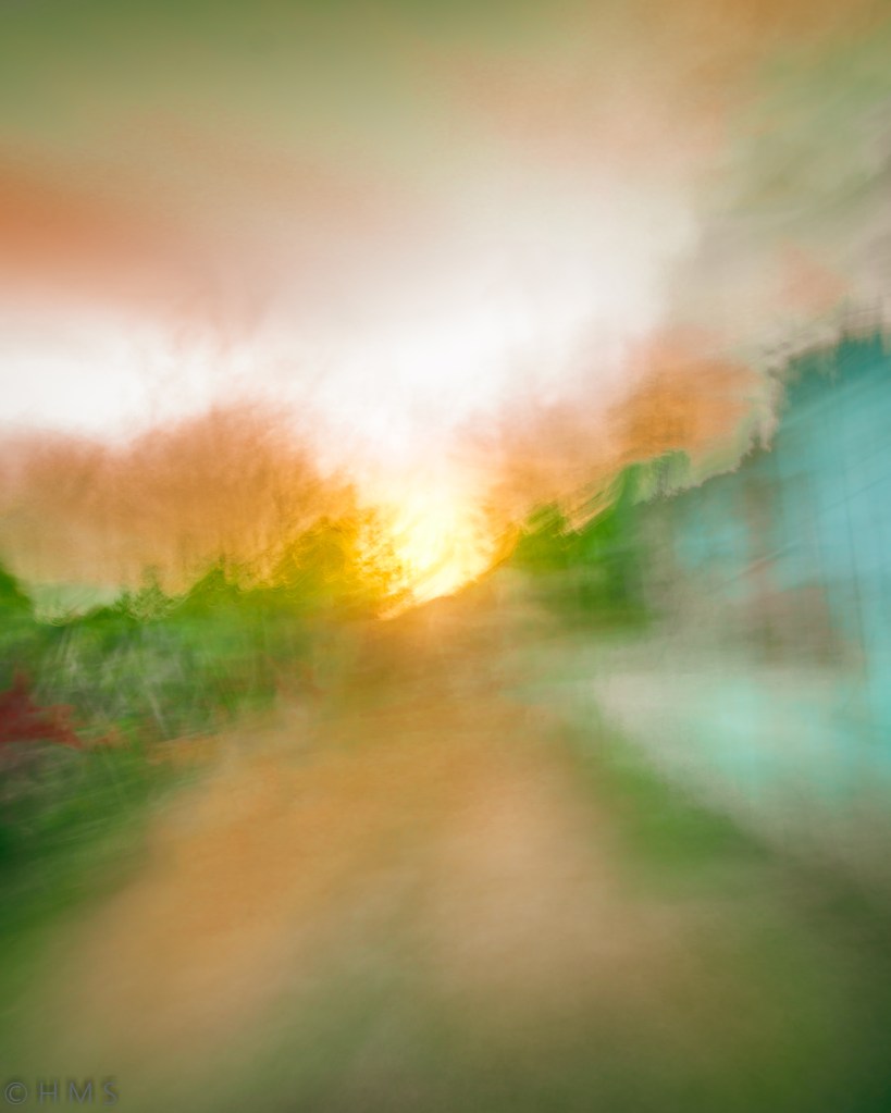 “Path to Inner Light – abstract ICM fine art photograph by Héctor Morón, sunset path glowing with inner light and motion, connecting nature and spirit.
