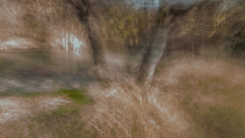 Abstract riverbank photograph with earthy hues and fading water movement, a grounded and subdued vision by Héctor Morón.