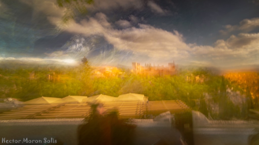 Abstract ICM fine art photograph of the Alhambra viewed by two human figures — a poetic reflection on culture, memory and emotion within the Allegorical Abstractionism movement.