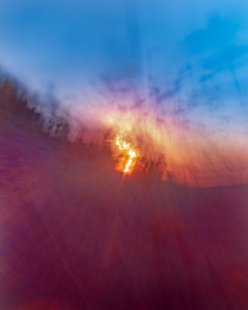 Violet Ground – abstract ICM fine art photograph by Héctor Morón, violet fire rising from earth to sky, symbol of transformation and rebirth.